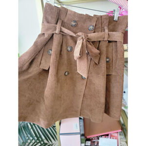 NWOT Vestique Brown Corduroy Pleated Fall Mini Skirt